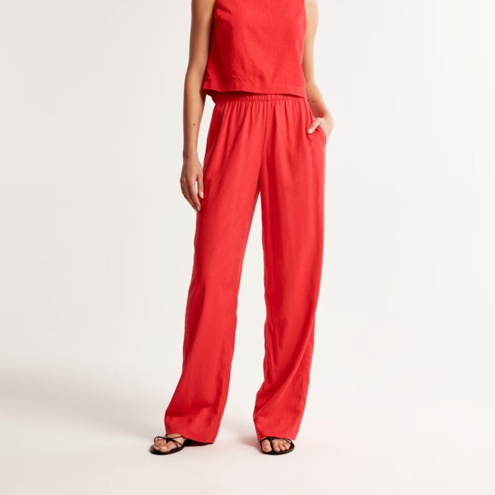 Abercrombie & Fitch Linen Blend Pull-On Pants, Coral, Size M - Picture 1 of 7